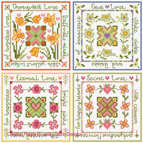 Knot Love Garden Cards cross stitch pattern by Lesley Teare Designs
