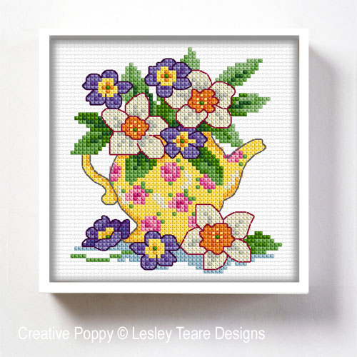 March Flowers cross stitch pattern by Lesley Teare Designs
