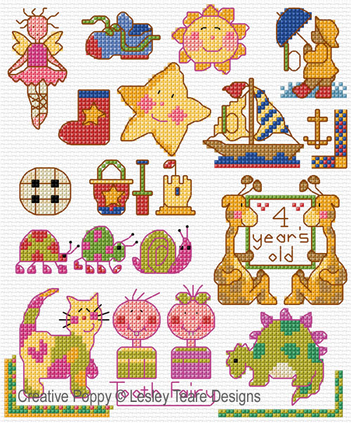 Motifs for tiny Toddlers cross stitch pattern by Lesley Teare Designs
