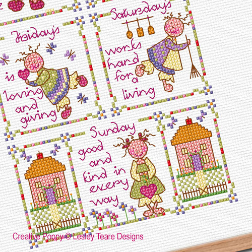 Nursery Rhyme (Monday's Child), cross stitch pattern by Lesley Teare Designs