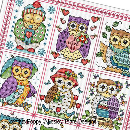 Lesley Teare Designs - Owl Sampler zoom 1 (cross stitch chart)