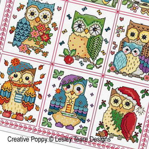 Owl Sampler, cross stitch pattern by Lesley Teare Designs (zoom)