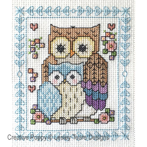 Owl sampler cross stitch pattern by Lesley Teare designs, zoom 1