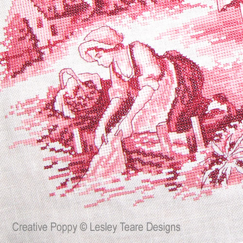 Lesley Teare Designs - Pink Toile de Jouy zoom 1 (cross stitch chart)