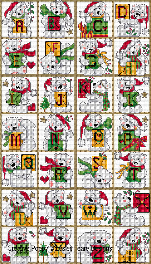 Lesley Teare Designs - Polar Bear Alphabet zoom 2 (cross stitch chart)
