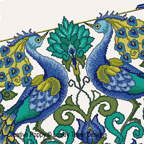Proud Peacocks cross stitch pattern by Lesley Teare Designs, zoom 1