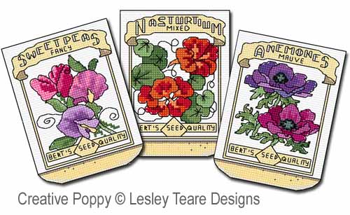 Seed Packets cross stitch pattern by Lesley Teare Designs
