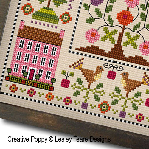 Shaker style sampler cross stitch pattern by Lesley Teare Designs, zoom 1