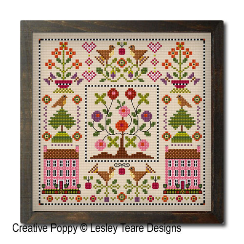 Shaker style sampler cross stitch pattern by Lesley Teare Designs