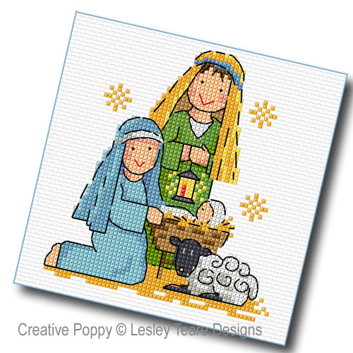 Lesley Teare Designs - Square Nativity Cards (x4), zoom 2 (Cross stitch chart)