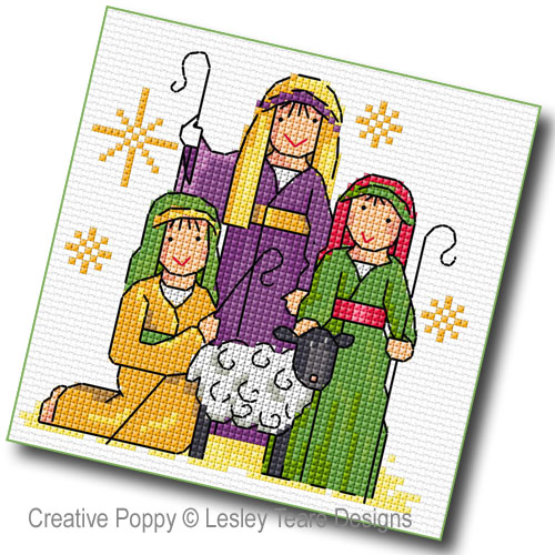 Lesley Teare Designs - Square Nativity Cards (x4), zoom 3 (Cross stitch chart)