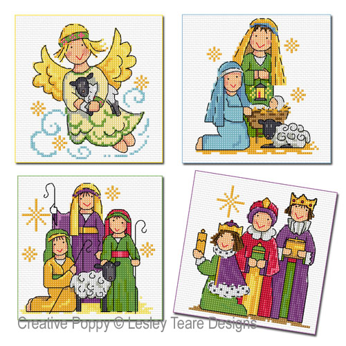 Nativity Cards (set of 4 scenes) cross stitch pattern by Lesley Teare Designs