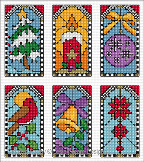 Stained Glass Christmas Cards cross stitch pattern by Lesley Teare Designs
