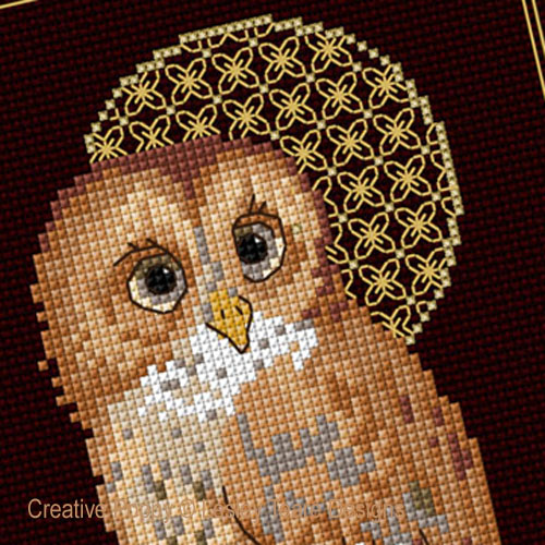 Lesley Teare Designs - Tawny Owl with decorative Moon, zoom 1 (Cross stitch chart)