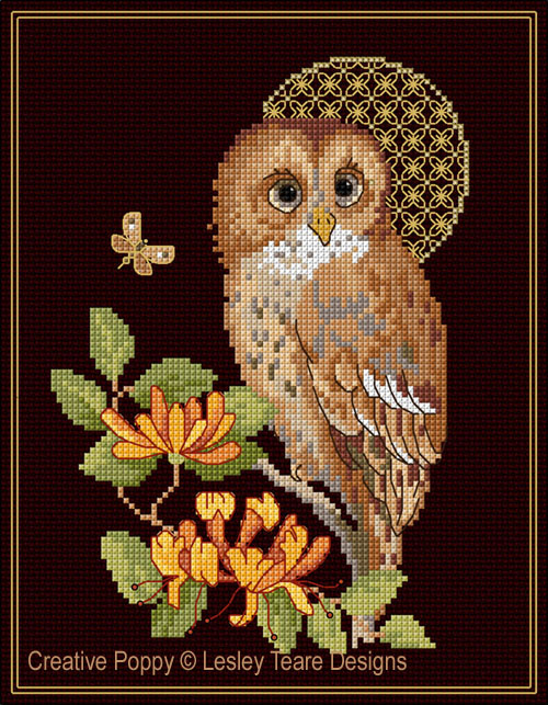 Lesley Teare Designs - Tawny Owl with decorative Moon (Cross stitch chart)