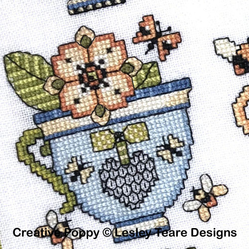 Lesley Teare Designs - Tea Cup Sampler zoom 3 (cross stitch chart)