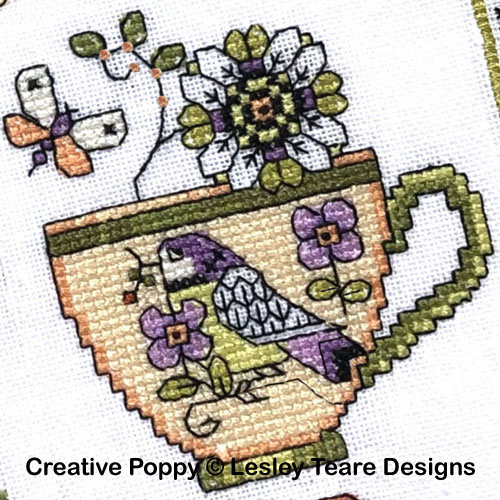 Lesley Teare Designs - Tea Cup Sampler zoom 4 (cross stitch chart)
