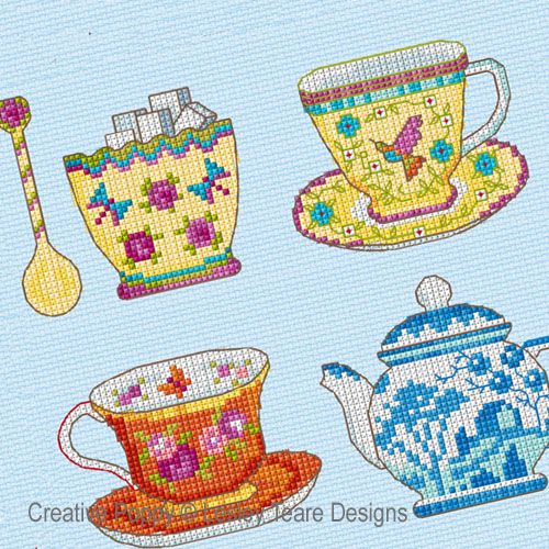 Lesley Teare Designs - Teatime Sampler zoom 1 (cross stitch chart)