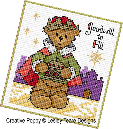 Lesley Teare Designs - Traditional Christmas teddies zoom 2 (cross stitch chart)