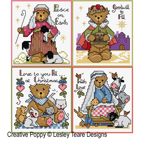 Lesley Teare Designs - Traditional Christmas teddies (cross stitch chart)