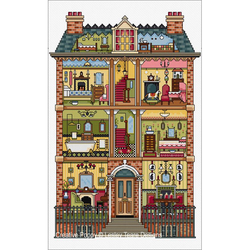 Victorian Dolls House cross stitch pattern by Lesley Teare Designs