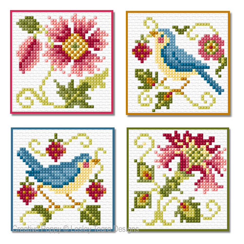 William Morris style cards, cross stitch pattern by Lesley Teare Designs