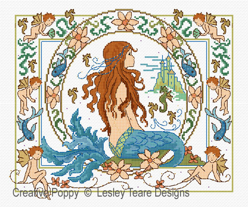 Lesley Teare Designs - Fantasy Mermaid zoom 4 (cross stitch chart)