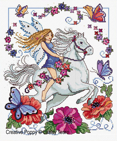 Fantasy Romantic_White Dream Girl With Horse__ Cross Stitch Pattern