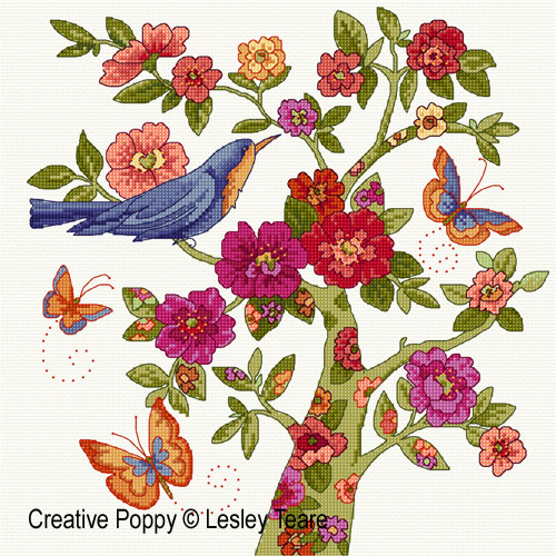 Lesley Teare Designs - Floral Tree zoom 1 (cross stitch chart)