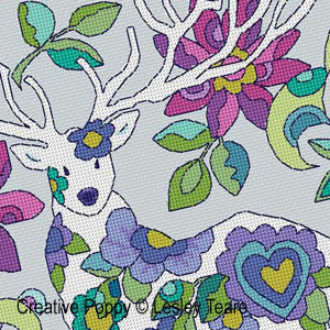 Folk Art deer cross stitch pattern by Lesley Teare Designs, zoom2