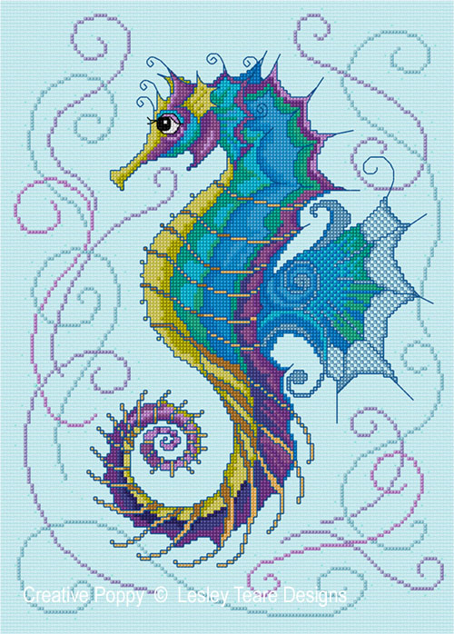 Seahorse cross stitch pattern by Lesley Teare Designs