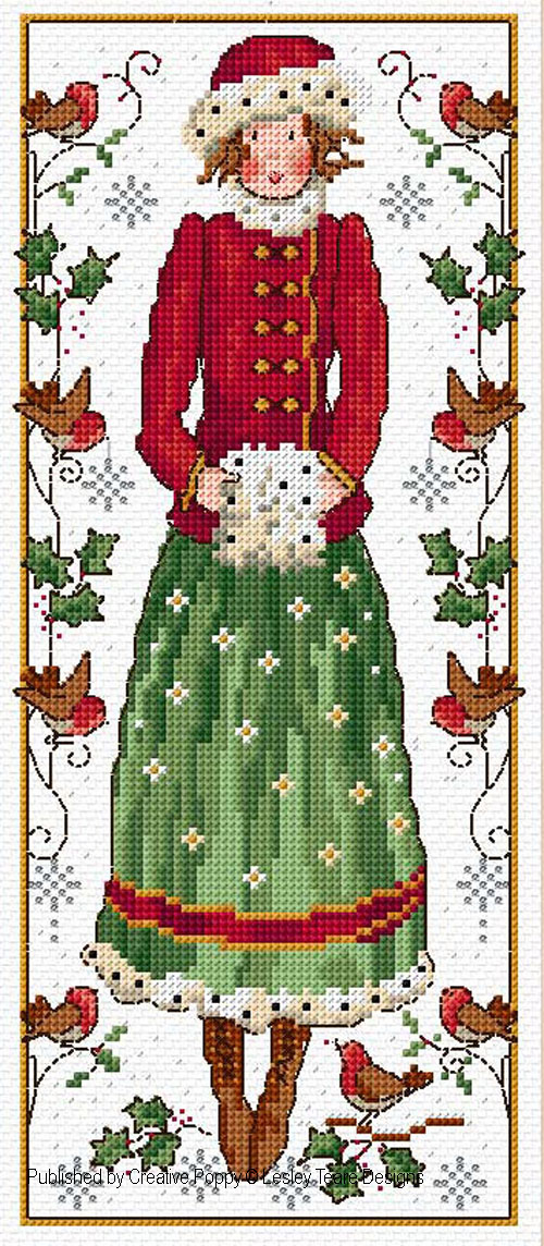 Holly Girl cross stitch pattern by Lesley Teare Designs