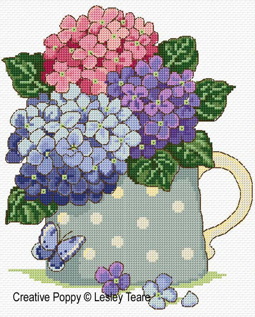 Lesley Teare Designs - Hydrangea Bouquet zoom 2 (cross stitch chart)
