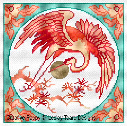 Oriental Crane cross stitch pattern by Lesley Teare Designs