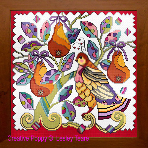 A Partridge in a Pear Tree cross stitch pattern by Lesley Teare Designs, zoom1