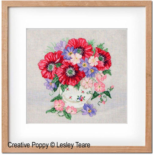 Poppy Bouquet cross stitch pattern by Lesley Teare