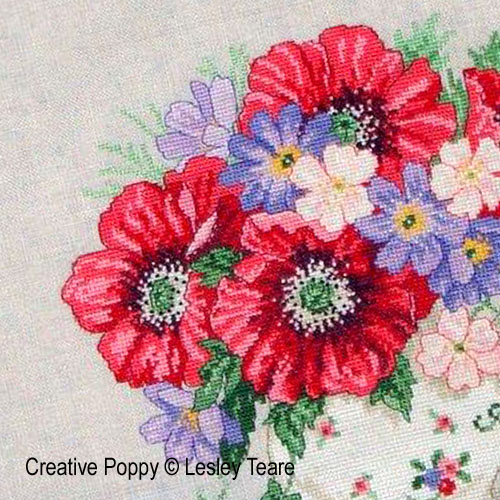 Poppy Bouquet cross stitch pattern by Lesley Teare