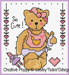 Lesley Teare Designs - Teddy cards for girls zoom 4 (cross stitch chart)