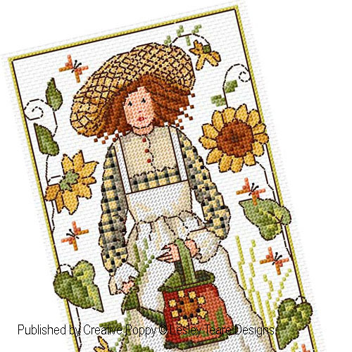 Sunflower Girl, cross stitch chart by Lesley Teare
