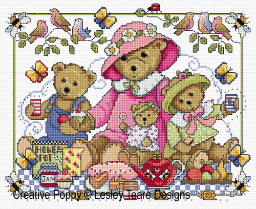 Teddy Bears Picnic cross stitch pattern by Lesley Teare Designs