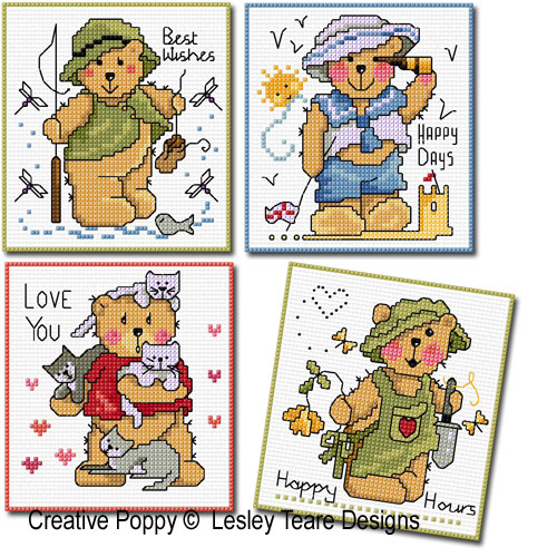 <b>Teddy cards for Boys</b><br>cross stitch pattern<br>by <b>Lesley Teare Designs</b>