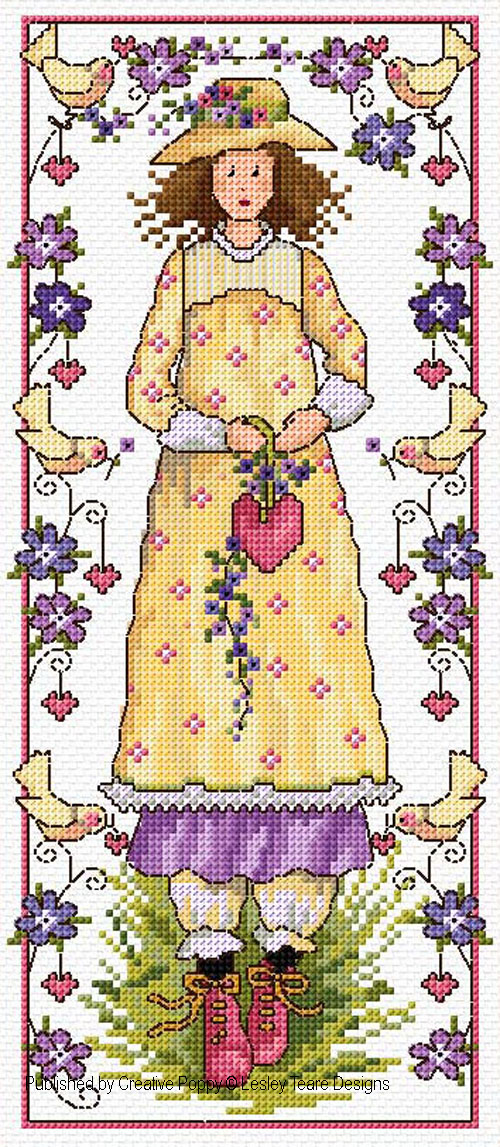 Valentine girl cross stitch pattern by Lesley teare Designs