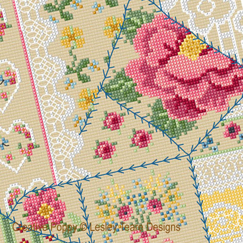 Vintage Crazy Patchwork cross stitch pattern by Lesley Teare Designs, zoom 1