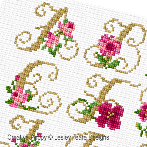 Alphabet - Roses cross stitch pattern by Lesley Teare Designs, zoom 1