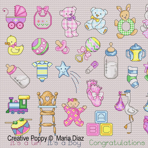 Maria Diaz - 36 Baby Motifs (cross stitch chart)