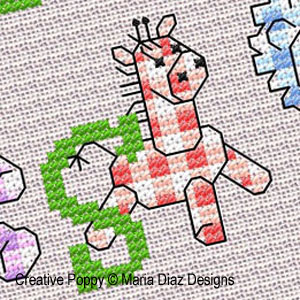 Baby Jungle Alphabet, designed by Maria Diaz - Cross stitch pattern chart (zoom1)
