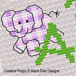 Baby Jungle Alphabet, designed by Maria Diaz - Cross stitch pattern chart (zoom 2)