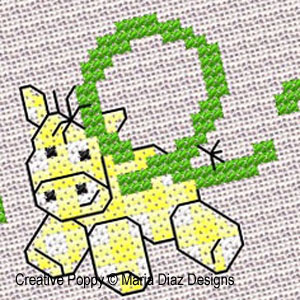 Baby Jungle Alphabet, designed by Maria Diaz - Cross stitch pattern chart (zoom3)