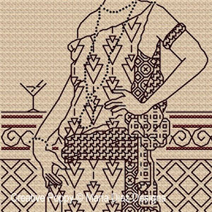 Blackwork Lady, designed by Maria Diaz - Blackwork pattern chart (zoom 2)