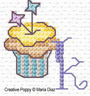 Cupcake alphabet, designed by Maria Diaz - Cross stitch pattern chart (zoom3)